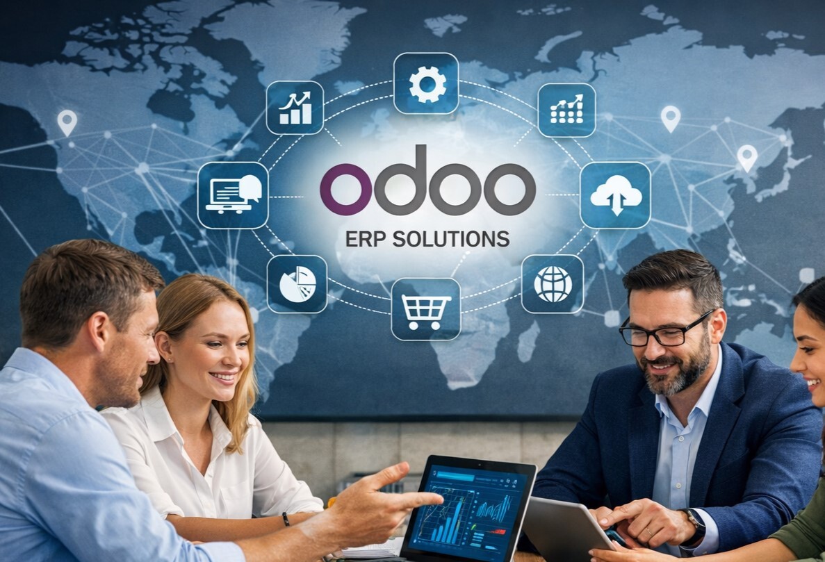 ERP professionals collaborating on Odoo ERP development and customization strategy